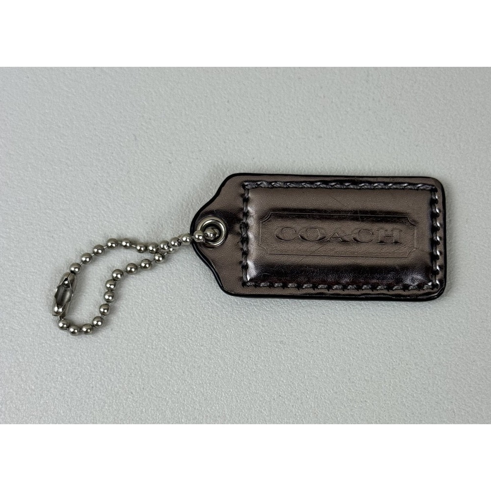 Coachโ Hang Tag Dark Brown Leather Stitched Silver Ball Chain Replacement Tag